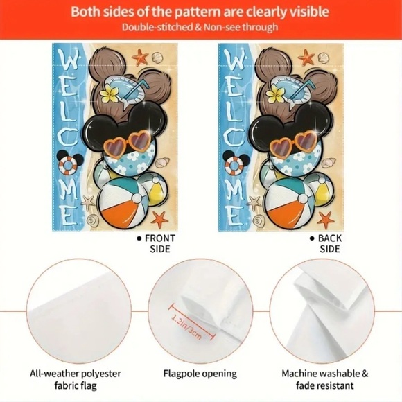 Disney Tropical Welcome Garden Flag - Double-Sided Beach Theme NIP - Picture 4 of 4